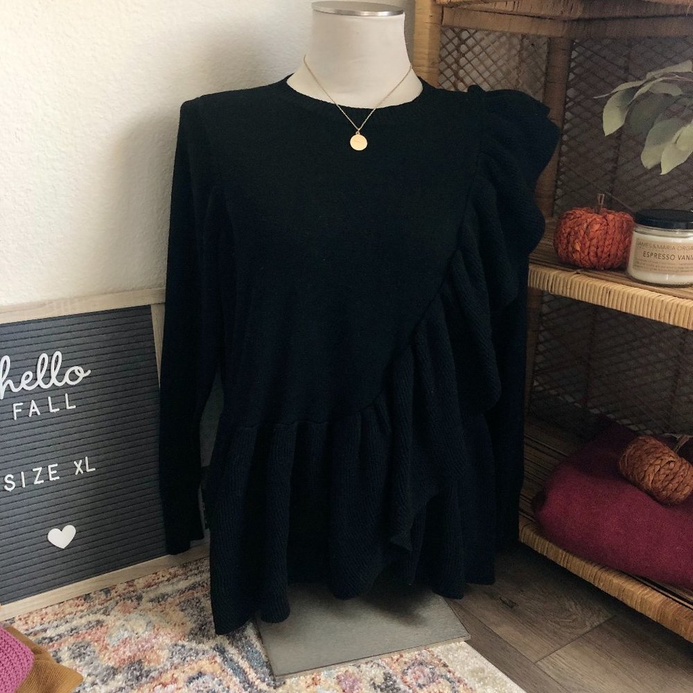 Black Eloquii Sweater with Ruffle